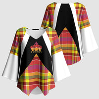 Saint Lucia Creole Day Kimono Sleeve Blouse Madras Pattern Flag Style