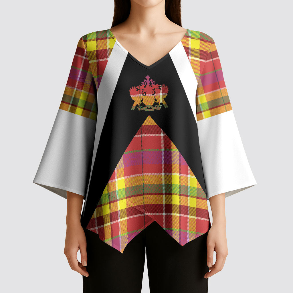 Saint Lucia Creole Day Kimono Sleeve Blouse Madras Pattern Flag Style