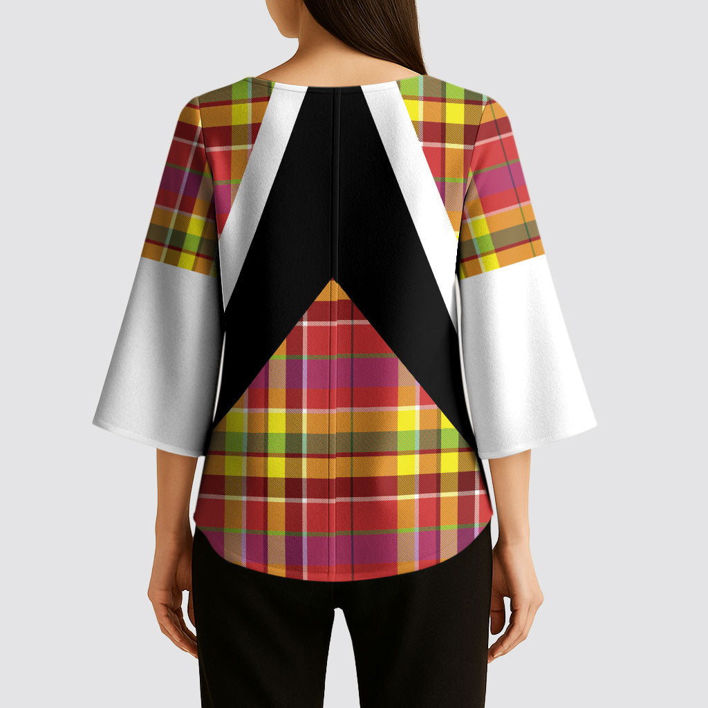 Saint Lucia Creole Day Kimono Sleeve Blouse Madras Pattern Flag Style