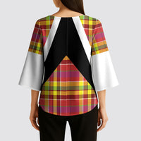 Saint Lucia Creole Day Kimono Sleeve Blouse Madras Pattern Flag Style