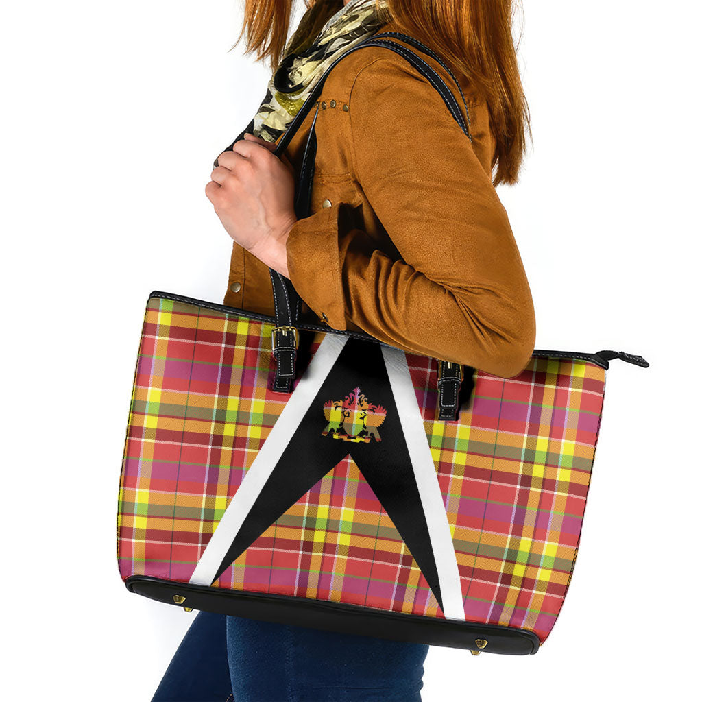 Saint Lucia Creole Day Leather Tote Bag Madras Pattern Flag Style