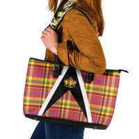Saint Lucia Creole Day Leather Tote Bag Madras Pattern Flag Style
