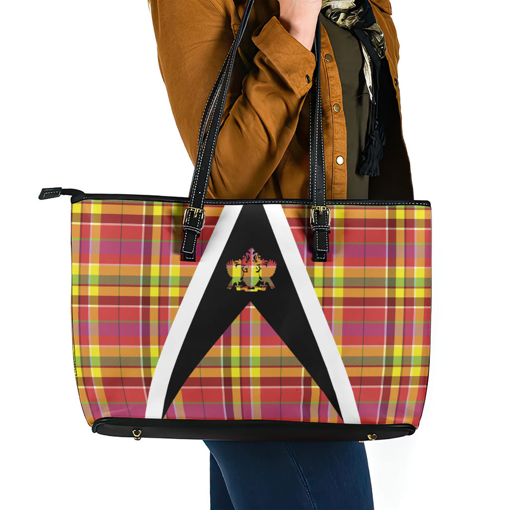 Saint Lucia Creole Day Leather Tote Bag Madras Pattern Flag Style