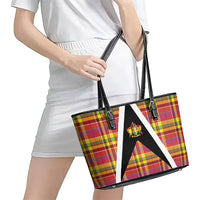 Saint Lucia Creole Day Leather Tote Bag Madras Pattern Flag Style