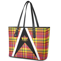 Saint Lucia Creole Day Leather Tote Bag Madras Pattern Flag Style