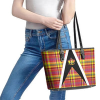 Saint Lucia Creole Day Leather Tote Bag Madras Pattern Flag Style