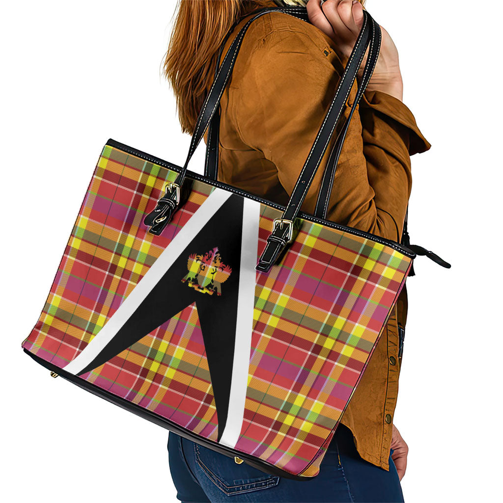 Saint Lucia Creole Day Leather Tote Bag Madras Pattern Flag Style