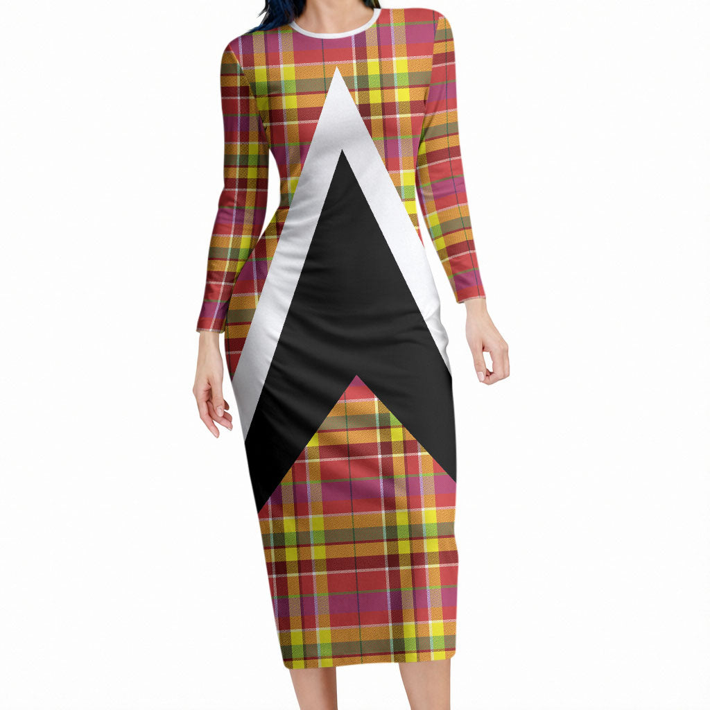 Saint Lucia Creole Day Long Sleeve Bodycon Dress Madras Pattern Flag Style