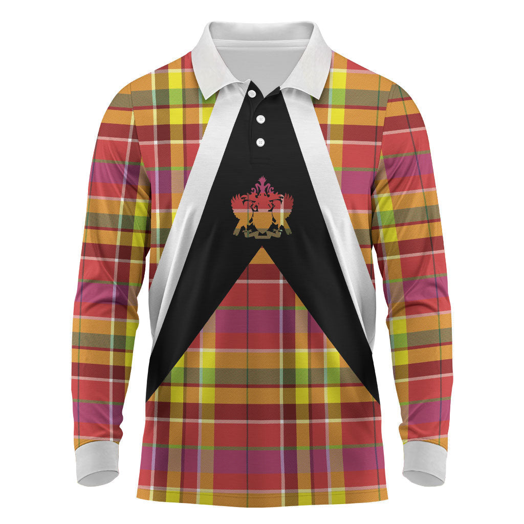 Saint Lucia Creole Day Long Sleeve Polo Shirt Madras Pattern Flag Style