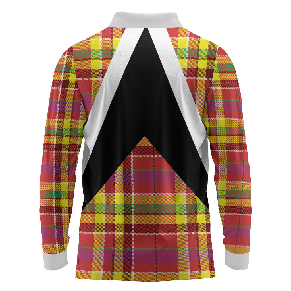 Saint Lucia Creole Day Long Sleeve Polo Shirt Madras Pattern Flag Style