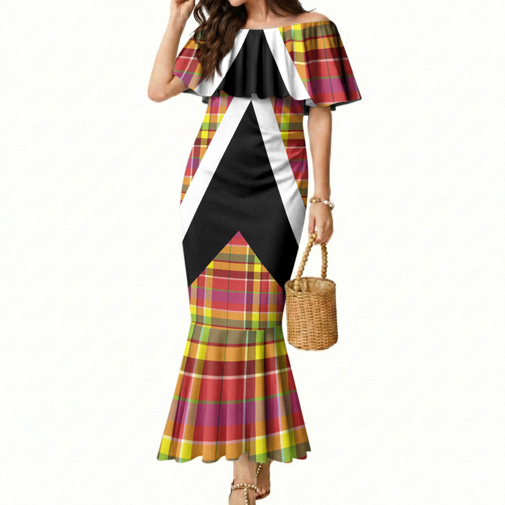 Saint Lucia Creole Day Mermaid Dress Madras Pattern Flag Style