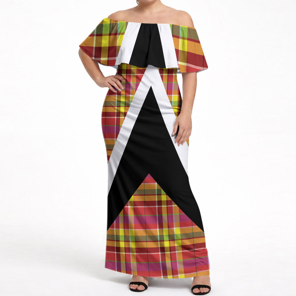 Saint Lucia Creole Day Off Shoulder Maxi Dress Madras Pattern Flag Style