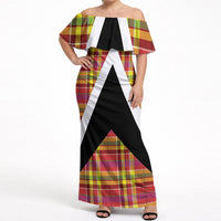 Saint Lucia Creole Day Off Shoulder Maxi Dress Madras Pattern Flag Style