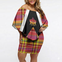 Saint Lucia Creole Day Off Shoulder Short Dress Madras Pattern Flag Style