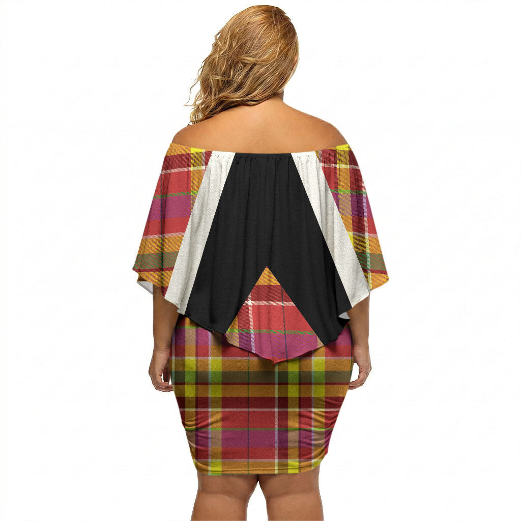 Saint Lucia Creole Day Off Shoulder Short Dress Madras Pattern Flag Style