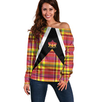 Saint Lucia Creole Day Off Shoulder Sweater Madras Pattern Flag Style