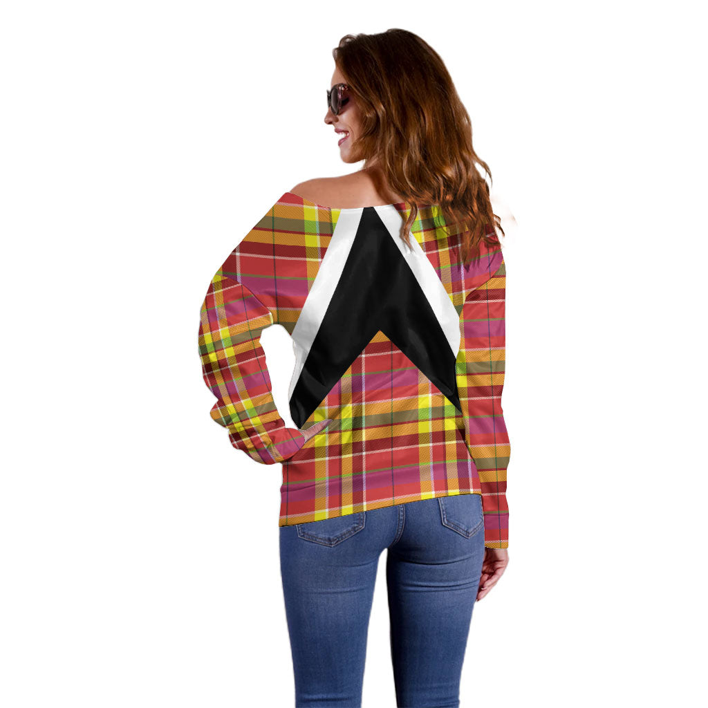Saint Lucia Creole Day Off Shoulder Sweater Madras Pattern Flag Style