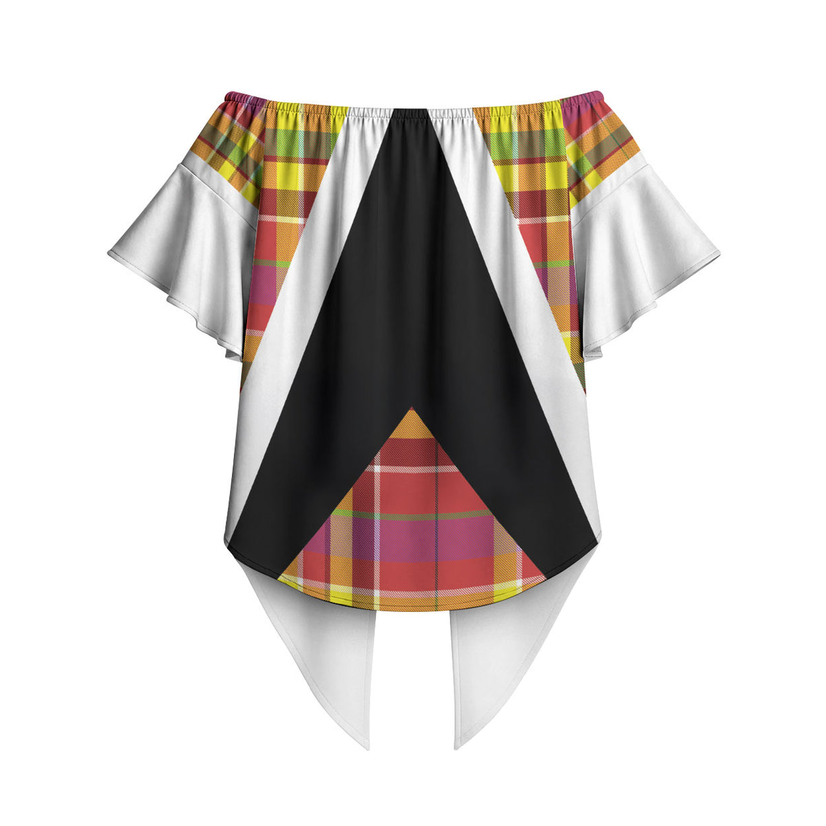 Saint Lucia Creole Day Off Shoulder Wrap Waist Top Madras Pattern Flag Style