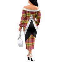 Saint Lucia Creole Day Off The Shoulder Long Sleeve Dress Madras Pattern Flag Style