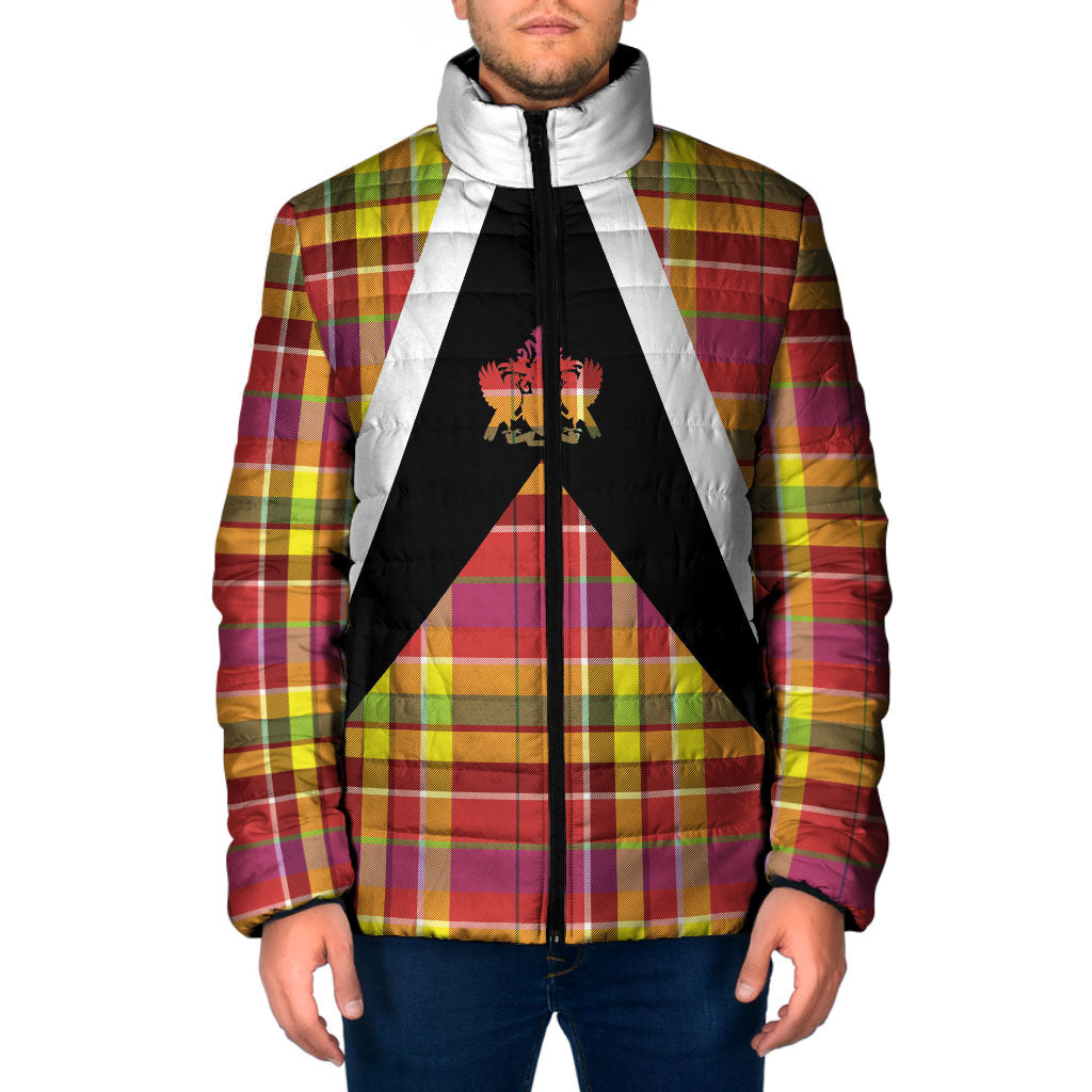 Saint Lucia Creole Day Padded Jacket Madras Pattern Flag Style