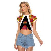 Saint Lucia Creole Day Raglan Cropped T Shirt Madras Pattern Flag Style