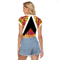 Saint Lucia Creole Day Raglan Cropped T Shirt Madras Pattern Flag Style