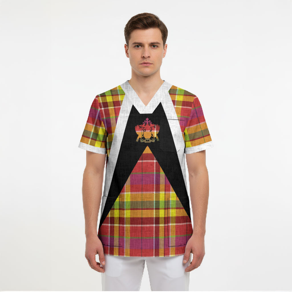 Saint Lucia Creole Day Scrub Top Madras Pattern Flag Style