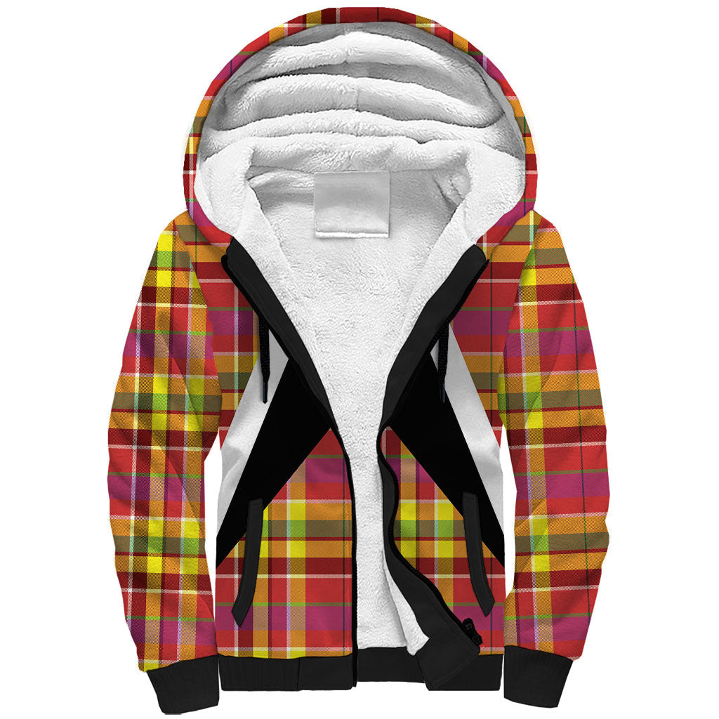 Saint Lucia Creole Day Sherpa Hoodie Madras Pattern Flag Style