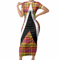 Saint Lucia Creole Day Short Sleeve Bodycon Dress Madras Pattern Flag Style