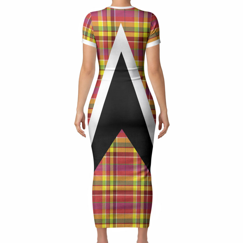 Saint Lucia Creole Day Short Sleeve Bodycon Dress Madras Pattern Flag Style