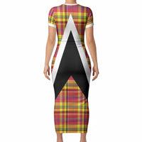 Saint Lucia Creole Day Short Sleeve Bodycon Dress Madras Pattern Flag Style