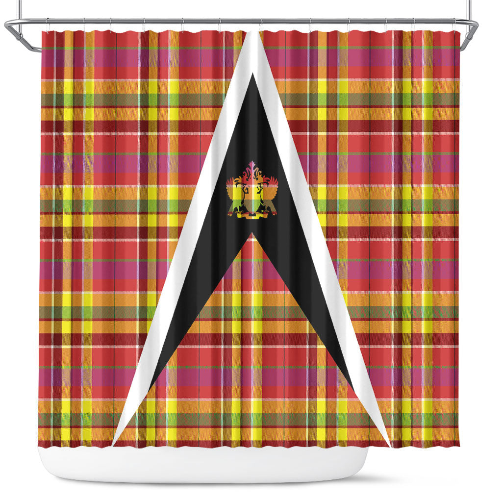 Saint Lucia Creole Day Shower Curtain Madras Pattern Flag Style