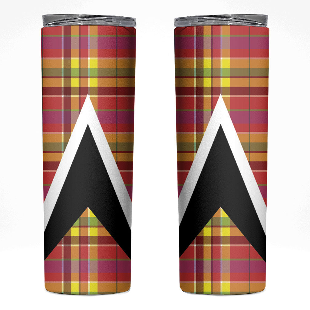 Saint Lucia Creole Day Skinny Tumbler Madras Pattern Flag Style
