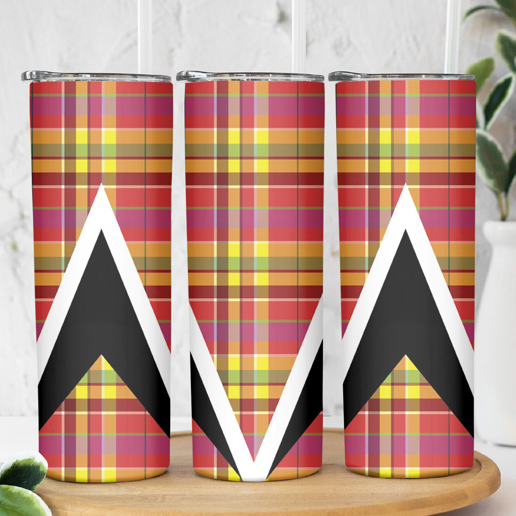 Saint Lucia Creole Day Skinny Tumbler Madras Pattern Flag Style