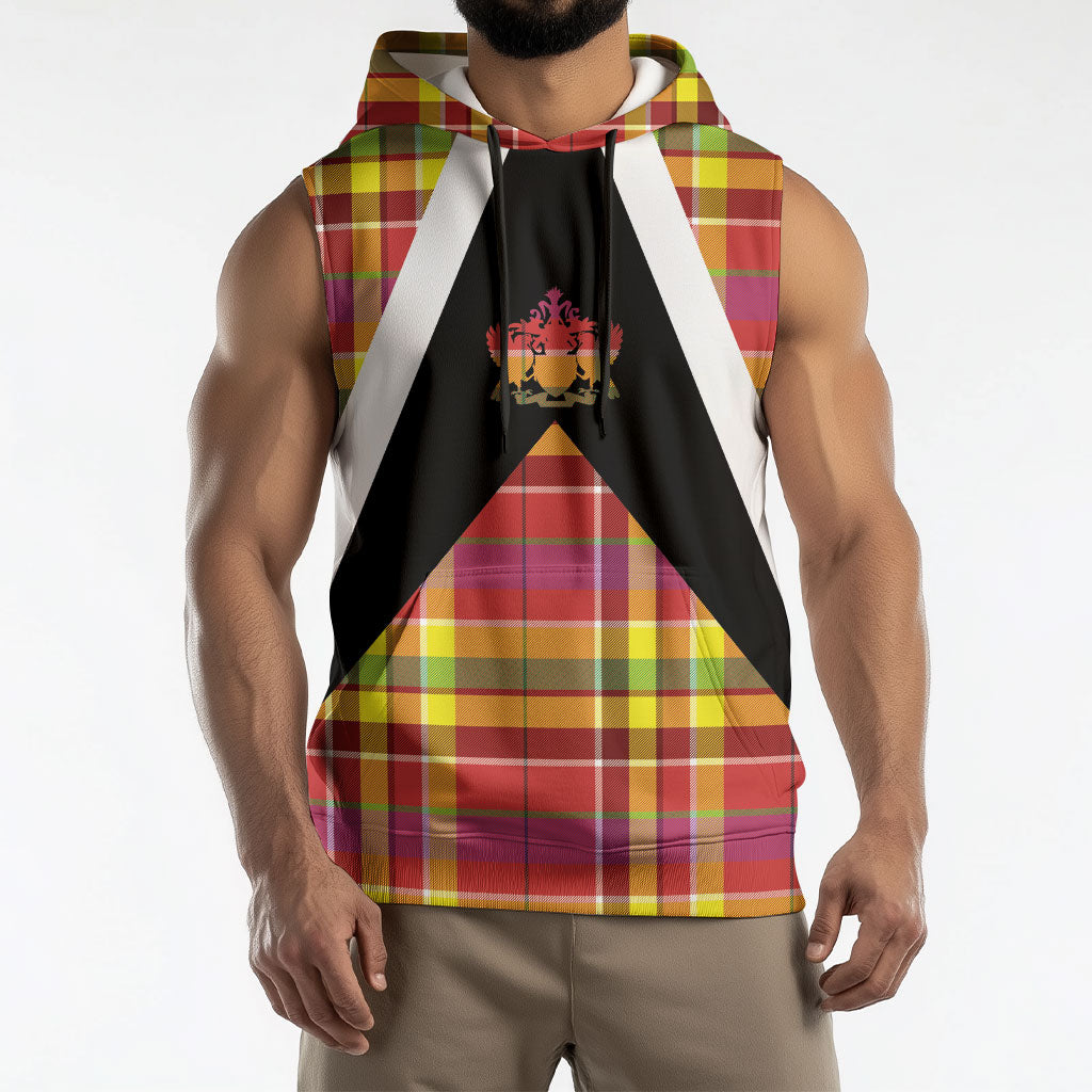 Saint Lucia Creole Day Sleeveless Hoodie Madras Pattern Flag Style