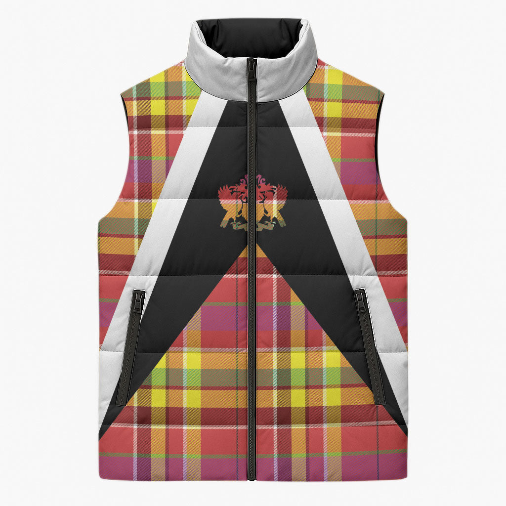 Saint Lucia Creole Day Sleeveless Puffer Jacket Madras Pattern Flag Style