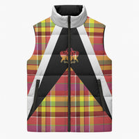 Saint Lucia Creole Day Sleeveless Puffer Jacket Madras Pattern Flag Style