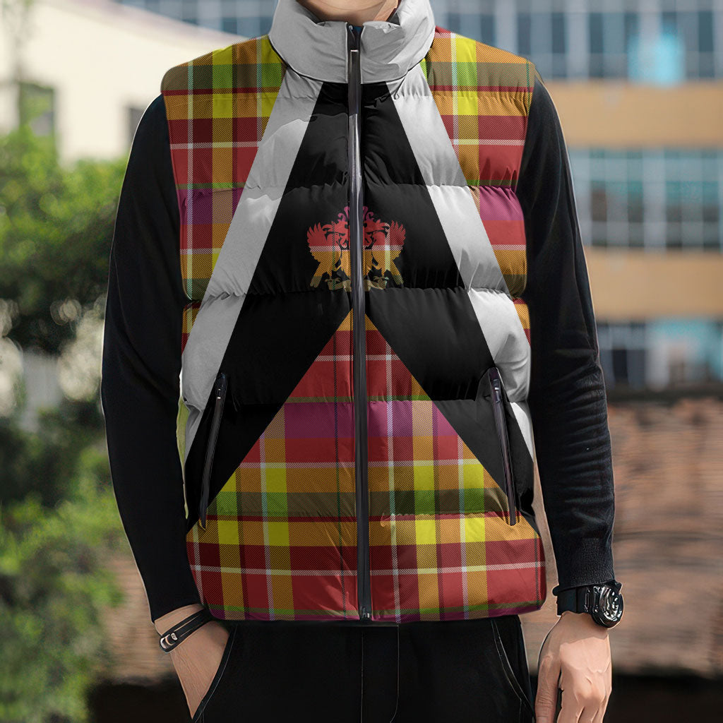 Saint Lucia Creole Day Sleeveless Puffer Jacket Madras Pattern Flag Style