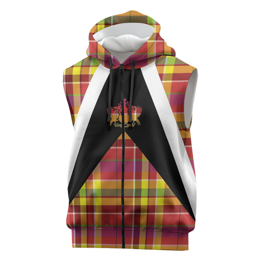 Saint Lucia Creole Day Sleeveless Zip Hoodie Madras Pattern Flag Style