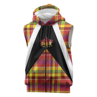 Saint Lucia Creole Day Sleeveless Zip Hoodie Madras Pattern Flag Style