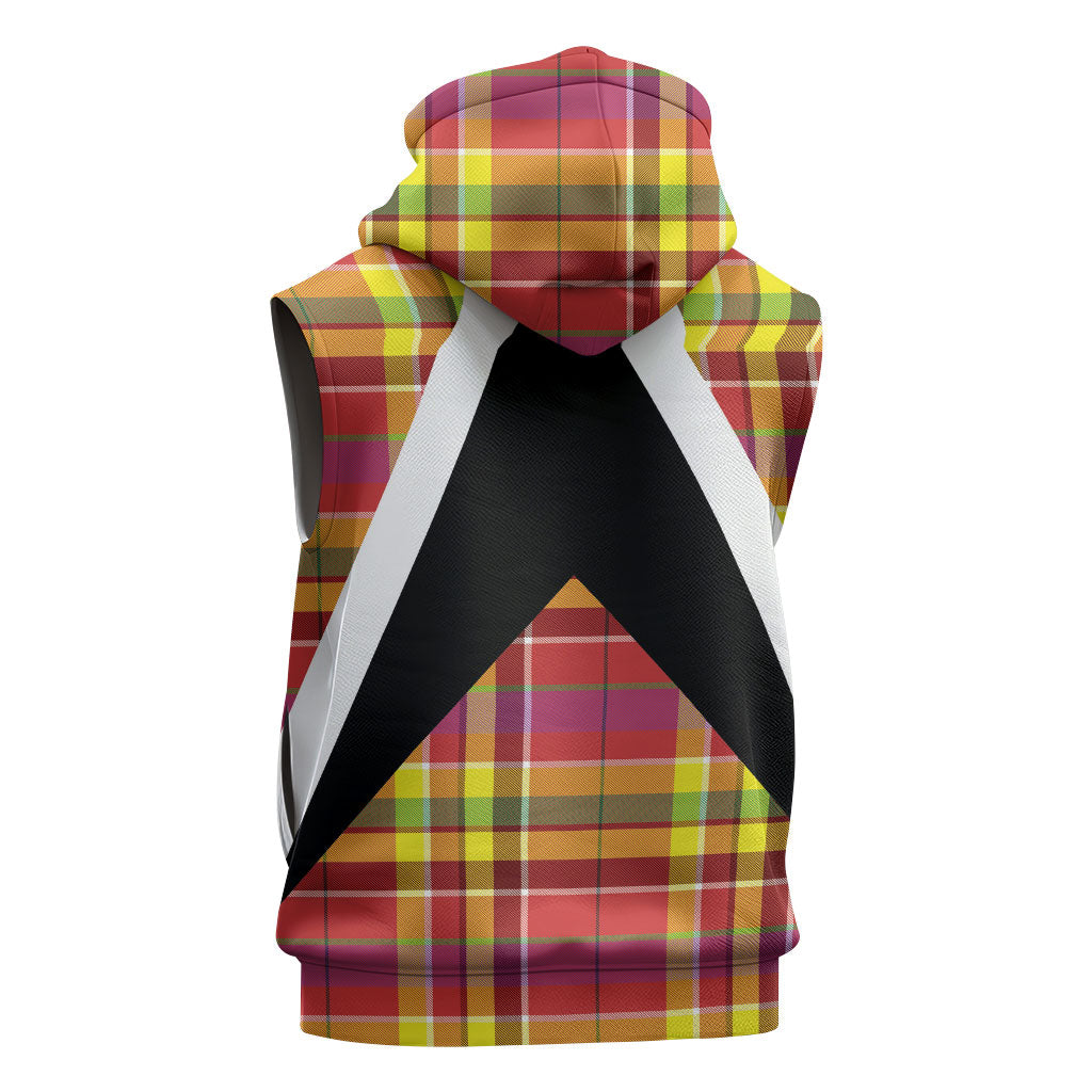 Saint Lucia Creole Day Sleeveless Zip Hoodie Madras Pattern Flag Style