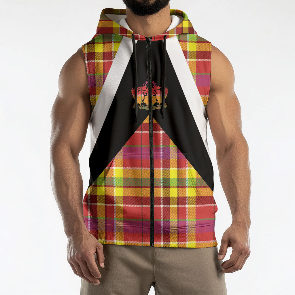 Saint Lucia Creole Day Sleeveless Zip Hoodie Madras Pattern Flag Style