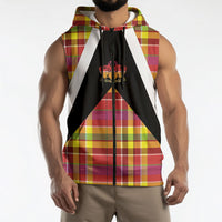 Saint Lucia Creole Day Sleeveless Zip Hoodie Madras Pattern Flag Style