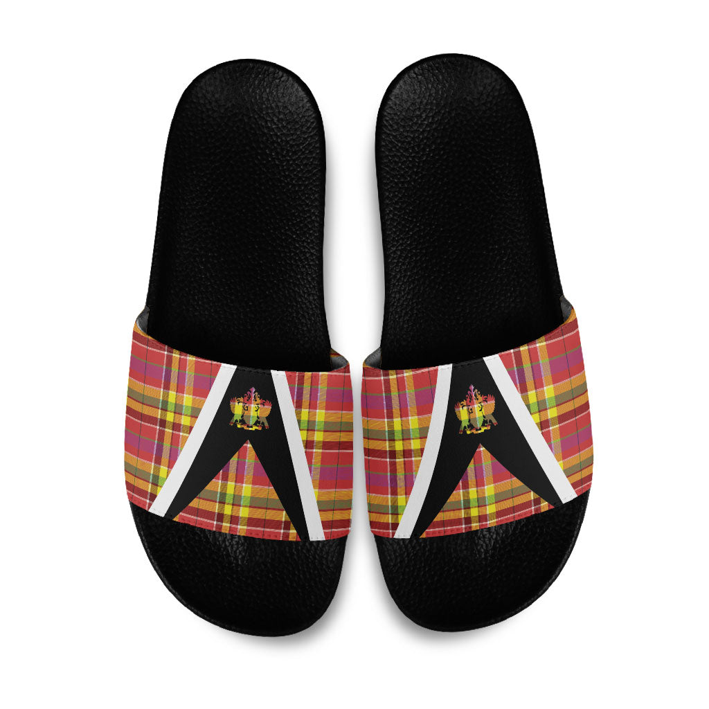 Saint Lucia Creole Day Slide Sandals Madras Pattern Flag Style