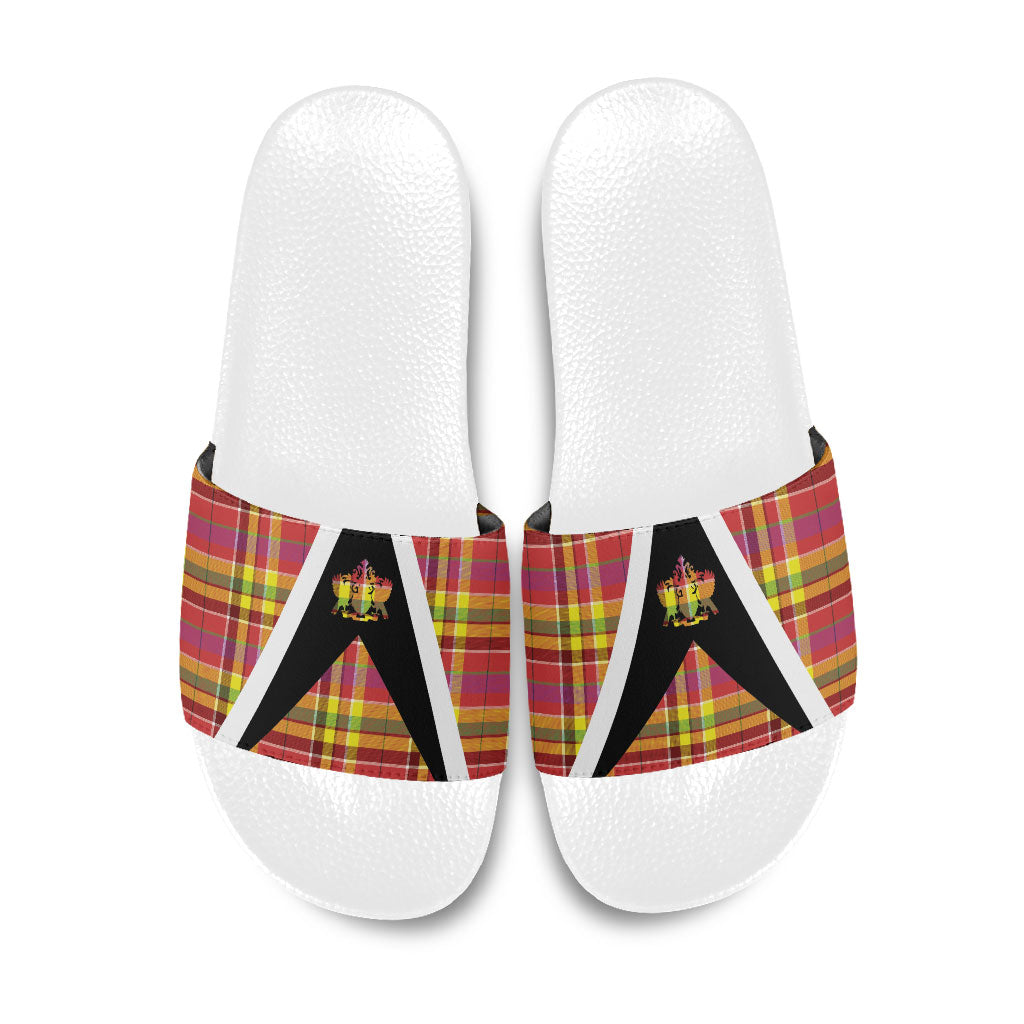 Saint Lucia Creole Day Slide Sandals Madras Pattern Flag Style