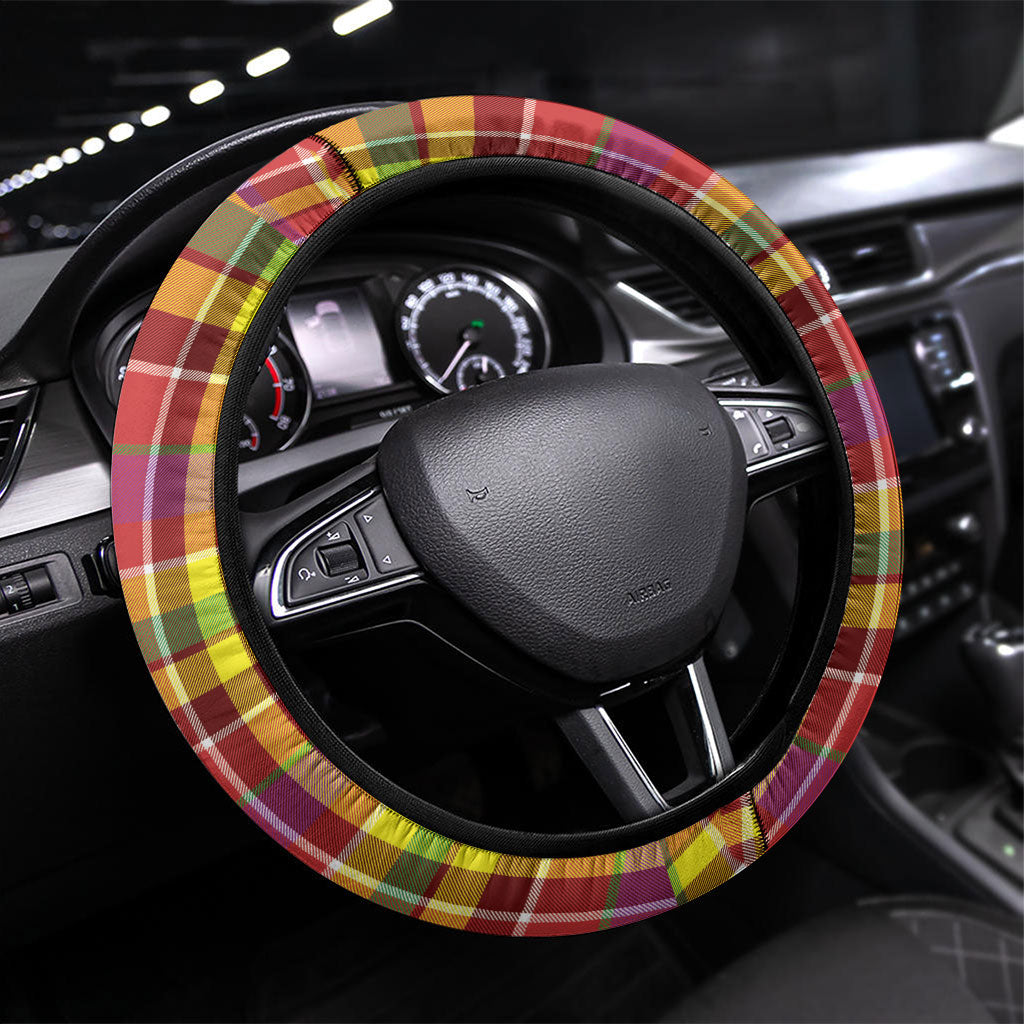 Saint Lucia Creole Day Steering Wheel Cover Madras Pattern Flag Style