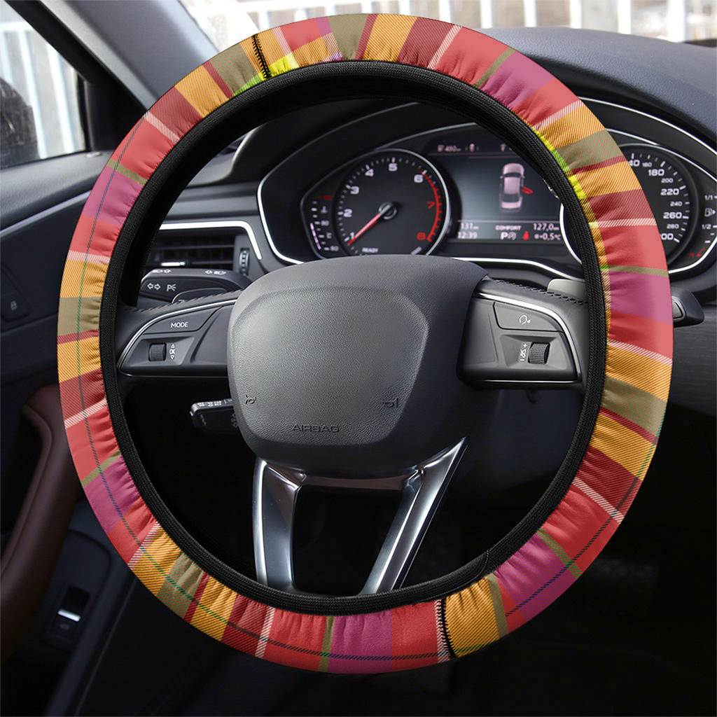 Saint Lucia Creole Day Steering Wheel Cover Madras Pattern Flag Style
