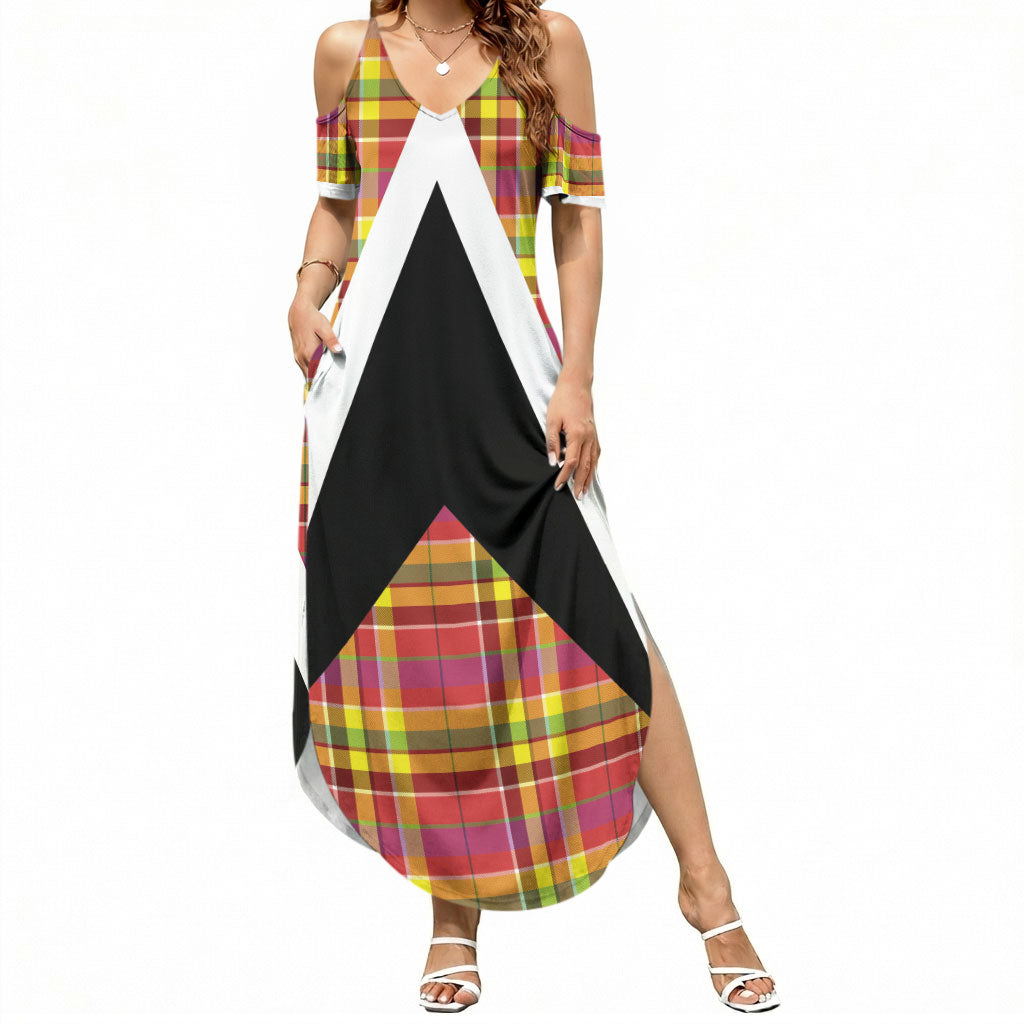 Saint Lucia Creole Day Summer Maxi Dress Madras Pattern Flag Style