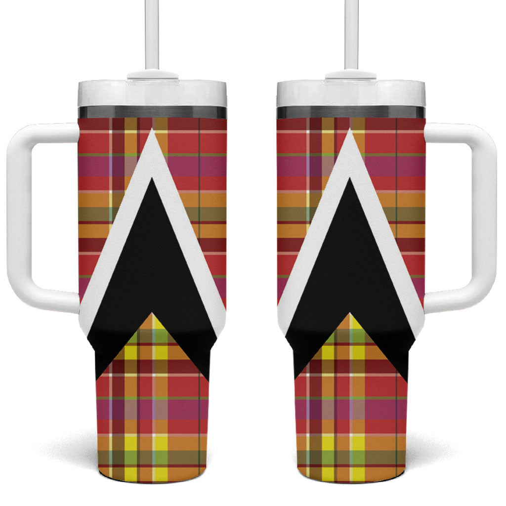 Saint Lucia Creole Day Tumbler With Handle Madras Pattern Flag Style