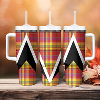 Saint Lucia Creole Day Tumbler With Handle Madras Pattern Flag Style